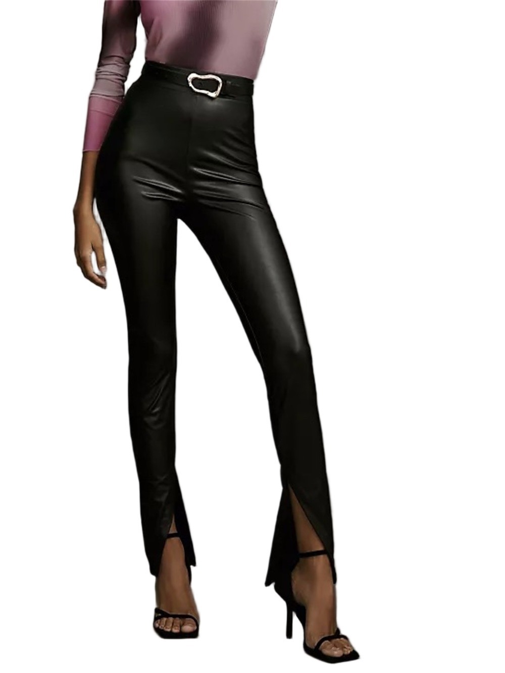 Anthropologie Black High-Waist Faux-Leather Skinny Pants Split Hem xs